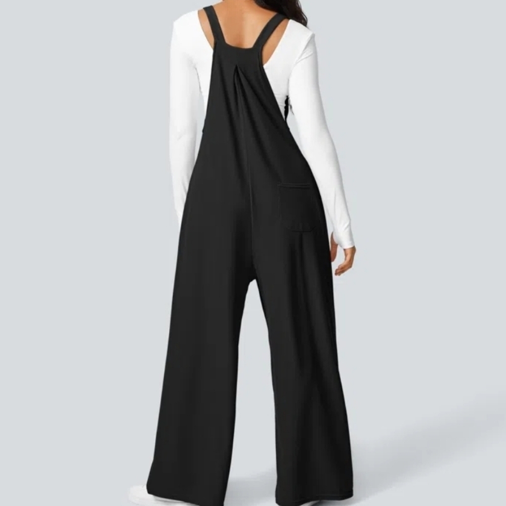 Halara Waffle Knit Adjustable Jumpsuit Overalls Black L - Picture 4 of 12